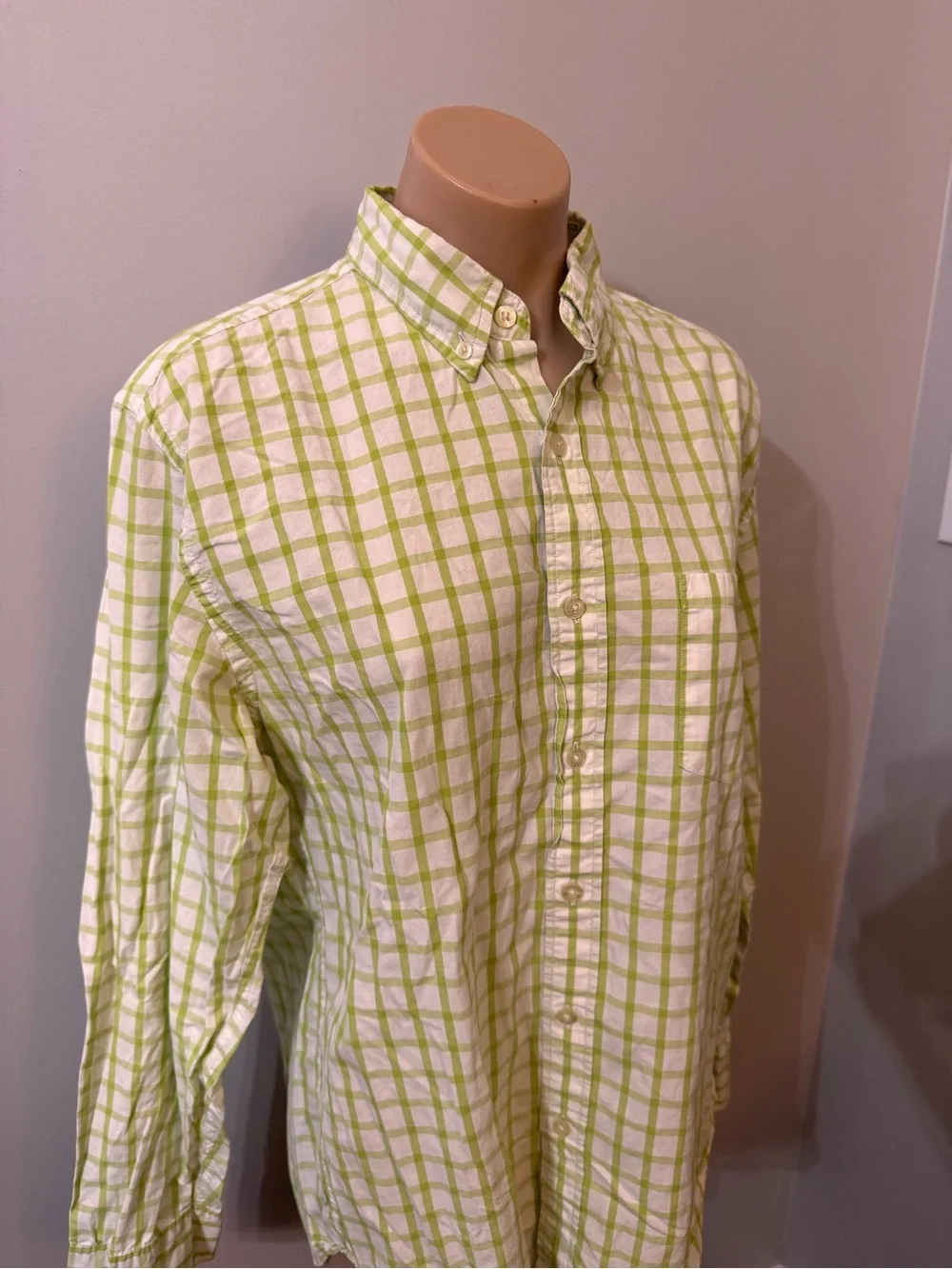 J. Crew Woven Button Down Shirt Men’s Green Windowpane Check Cotton Medium